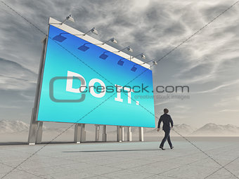 Businessman passes a billboard 