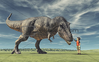 A boy and a big dinosau
