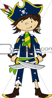 Cute Cartoon Pirate Captain with Swords