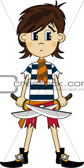 Cute Cartoon Pirate with Swords