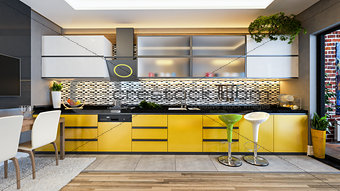 yellow color kitchen design decor idea