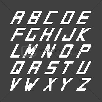 Sport font. Vector english simple alphabet. Incline latin letters.