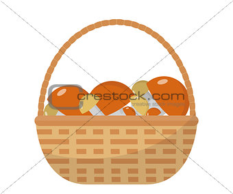 Basket with mushrooms icon flat style. Isolated on white background. Vector illustration.
