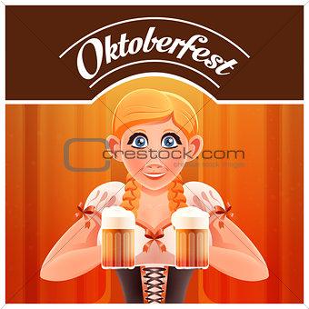 Octoberfest with woman and beer banner