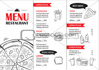 Fast food menu design template. Restaurant or cafe pizza cover h