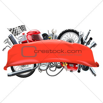 Vector Red Banner with Motorcycle Spares