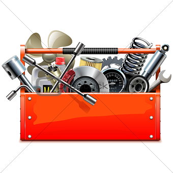 Vector Red Toolbox with Car Parts