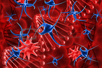 3D medical background with virus cells  and DNA strands