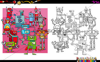 robot characters group coloring book