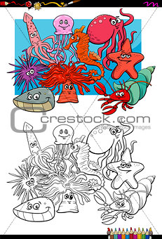 sea life animal characters coloring book