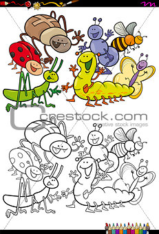 insect characters group coloring book
