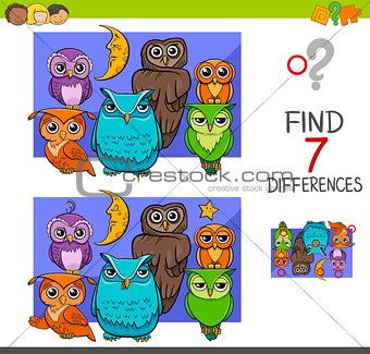 spot the differences with cute owl birds
