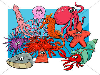sea life group cartoon animal characters