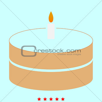 Cake with candle it is icon .
