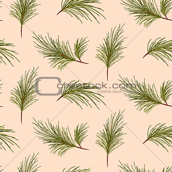 Pine tree branches on pale pink background pattern.