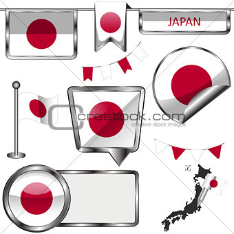 Glossy icons with flag of Japan