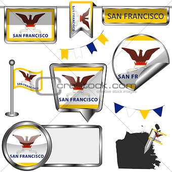 Glossy icons with flag of San Francisco