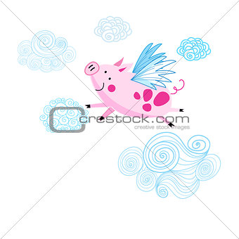 Funny vector drawing of a pink piggy
