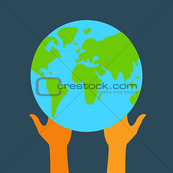 Stock flat icon globe and hands eps