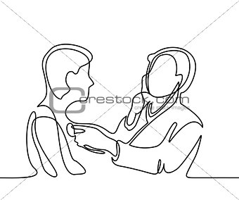 Doctor with stethoscope treat patient man.
