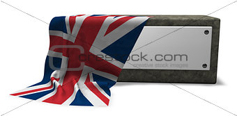 stone socket with blank sign and flag of the uk - 3d rendering