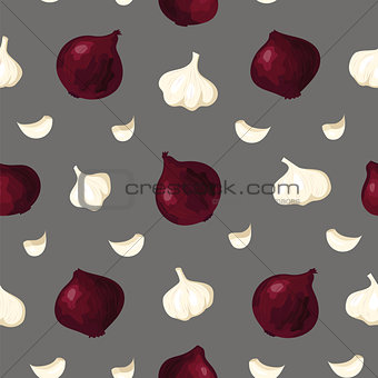 Elegant vegetable garlic red onion seamless pattern