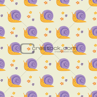 Cute happy cartoon snails seamless pattern