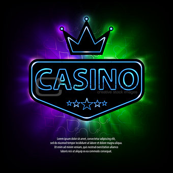 Bright vegas casino banner with neon frame and abstract gambling background. Casino frame neon bright banner. Vector illustration