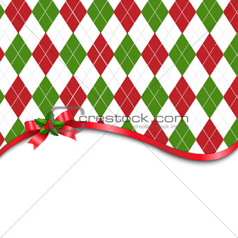 Christmas Tartan Background With Red Bow