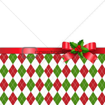 Christmas Tartan Background With Red Ribbon