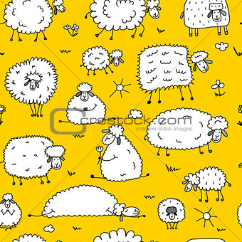 Flock of sheeps, seamless pattern for your design