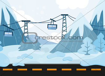 Seamless cartoon landscape, vector background with mountains and Funicular