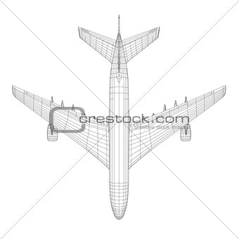 Top view of airplane in wire-frame style