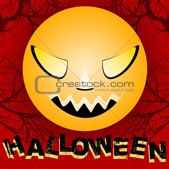Halloween creepy moon and decorative text on red background