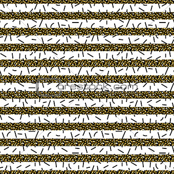 Glitter stripes and black thin particles seamless pattern.