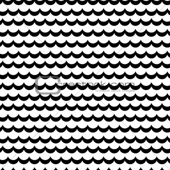 Abstract sea wave frill black and white vector pattern.