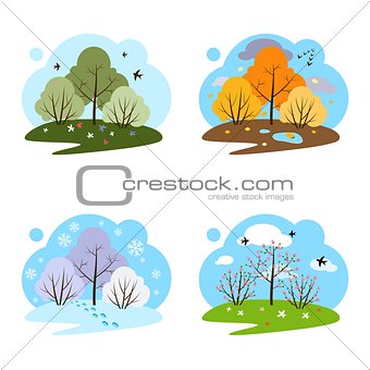 Four seasons. Four illustrations on a white background.
