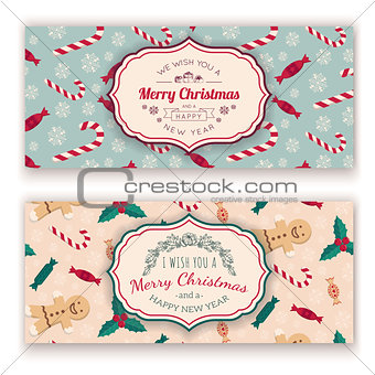 Christmas candies pattern and greeting text.