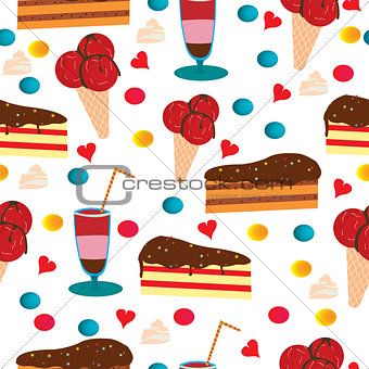 Seamless pattern with cake and ice cream