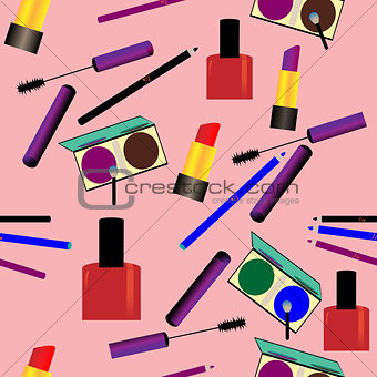 Seamless pattern with makeup objects