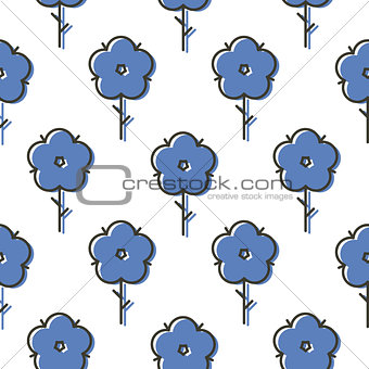 Geometric blue scandinavian style flower seamless simple bold vector pattern.