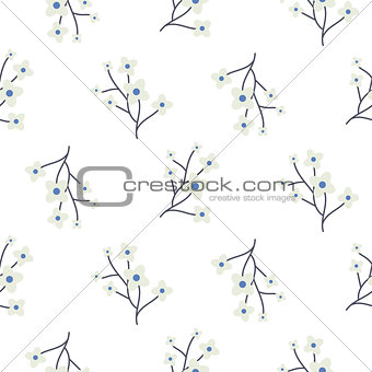 Simple cherry branches blue seamless vector pattern.