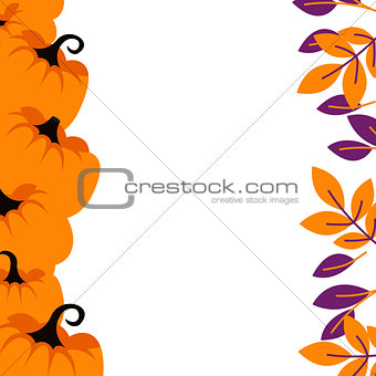 Purple pumpkins on orange border background card template.