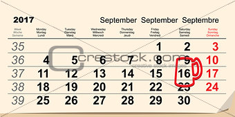 September 16, 2017 Oktoberfest. Calendar beer mug reminder icon