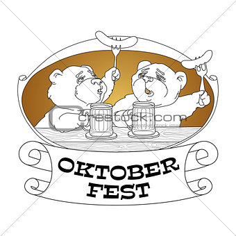 Oktoberfest card. Bears in friendly conversation over a beer.
