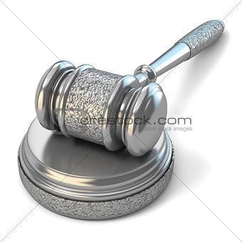 Steel gavel and soundboard on white background. Law concept. 3D
