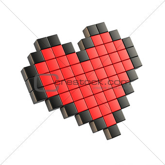 Red pixel heart. 3D