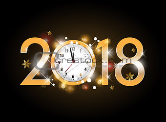 2018 new year golden letters with clock on black background