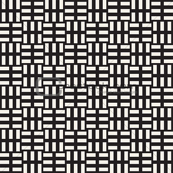 Crosshatch vector seamless geometric pattern. Crossed graphic rectangles background. Checkered motif. Seamless black and white texture of crosshatched lines. Trellis simple fabric print.