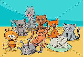 funny cats group cartoon illustration